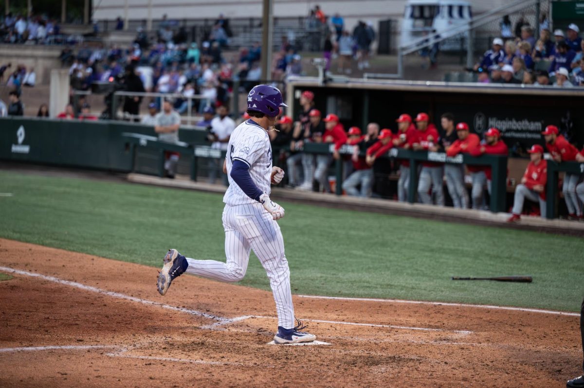 Anthony Silva hits home run during TCU v.s Houston, Charlie and Marie Lupton Baseball Stadium, March 29th, 2024.
