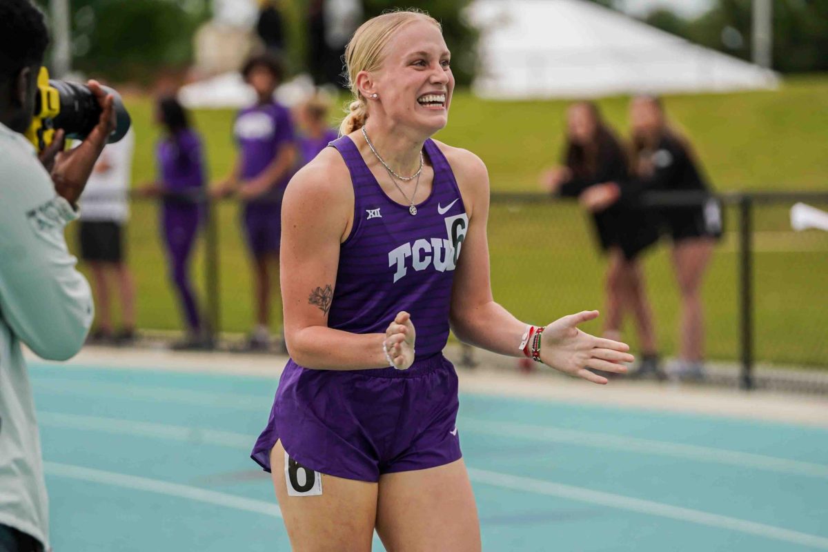 Grace+Morris+celebrates+another+successful++race+in+her+senior+season+as+a+Horned+Frog.+%28Photo+courtesy+of+gofrogs.com%29