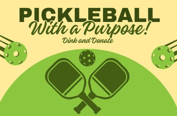 A Frog Aides poster promotes “Pickleball With a Purpose” that will be held at the outdoor tennis courts on April 5. (Photo courtesy of Frog Aides)