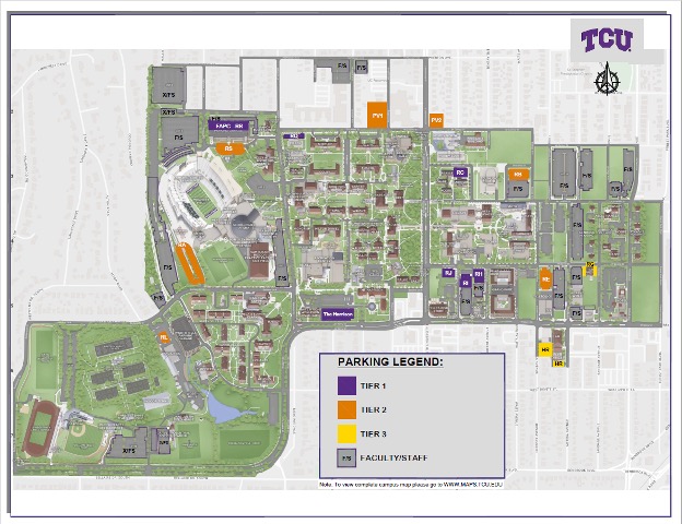 TCU+campus+map+shows+current+parking+lots.+%28Photo+courtesy+of+www.maps.tcu.edu%29