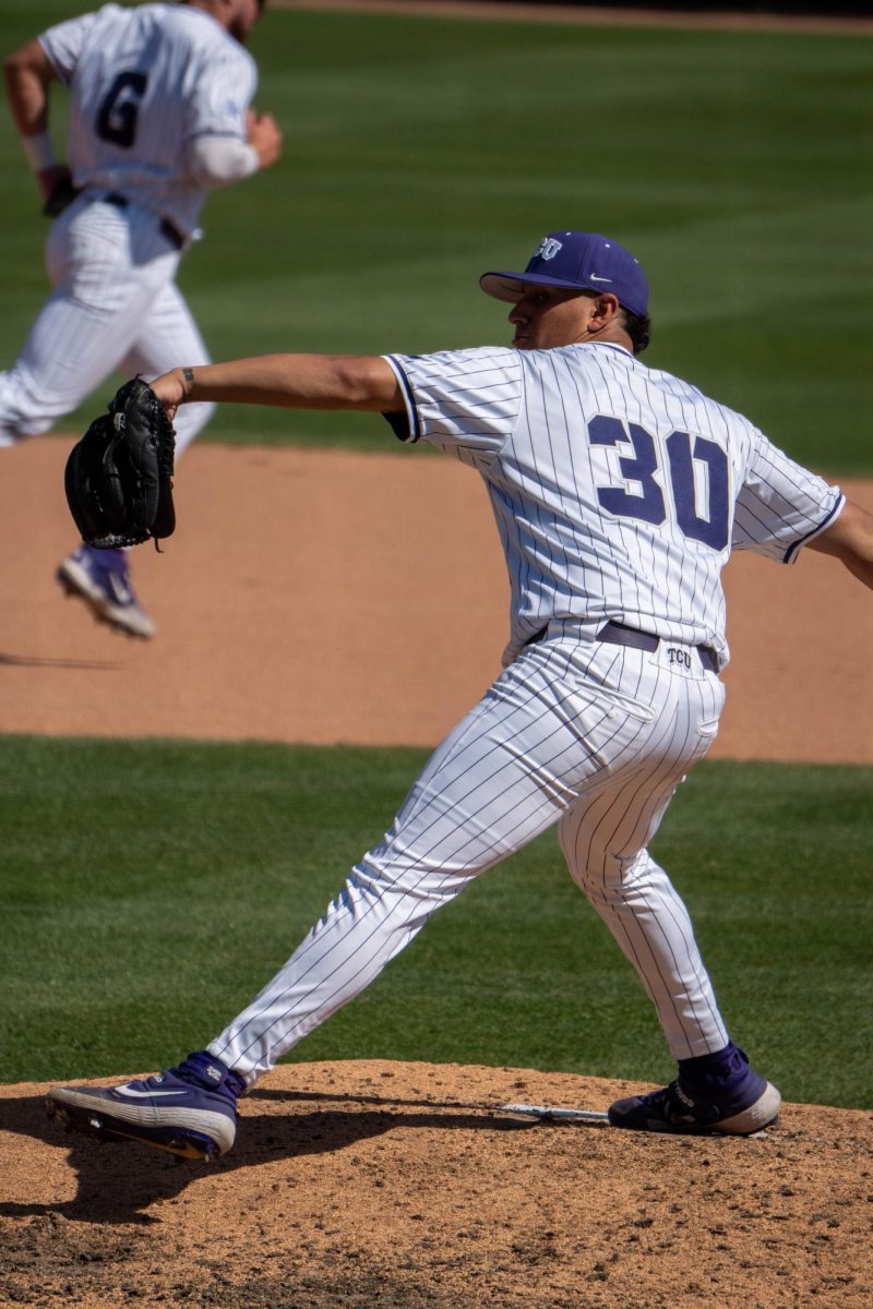 TCU Louis Rodriguez practicing for his pitch at the TCU vs Tech April 13th Game.