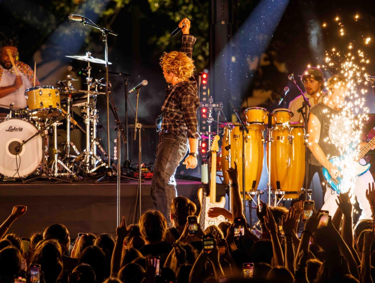 The Driver Era performs at TheEnd's welcome back concert in the TCU commons in Fort Worth, Texas on August 23rd, 2024. This marks lead singer Ross Lynch's second time at TCU in 2024. (TCU360/Tyler Chan)