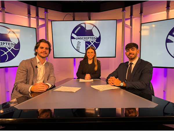 Unscripted anchors Emil Asaf (right), Sarah Smith (middle), Gavin Hughes (left).