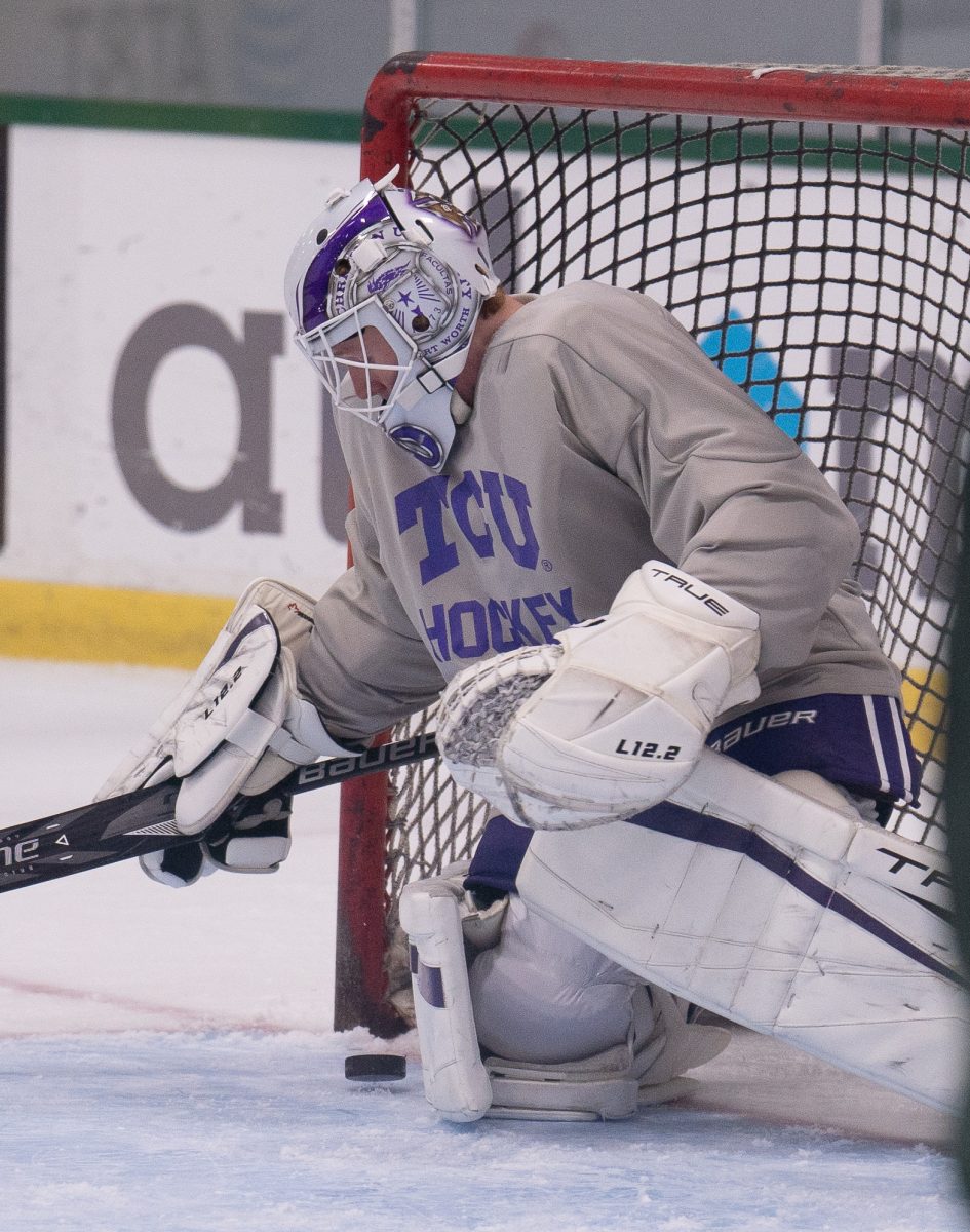 The TCU Horned Frog hockey team conducts practice Sept. 13, 2024, at the StarCenter in Mansfield, TX. (TCU 360 Photo by Shane Manson)