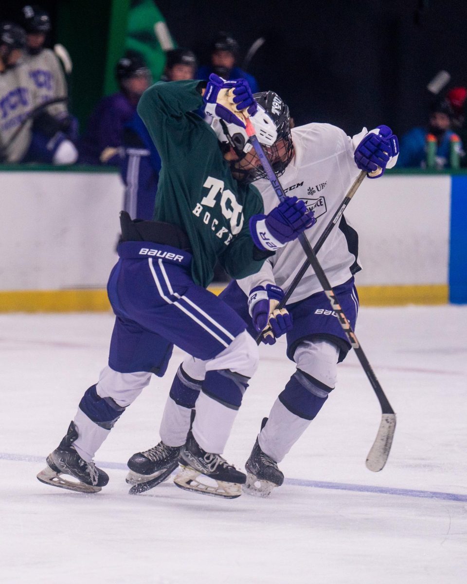 The TCU Horned Frog hockey team conducts practice Sept. 13, 2024, at the StarCenter in Mansfield, TX. (TCU 360 Photo by Shane Manson)