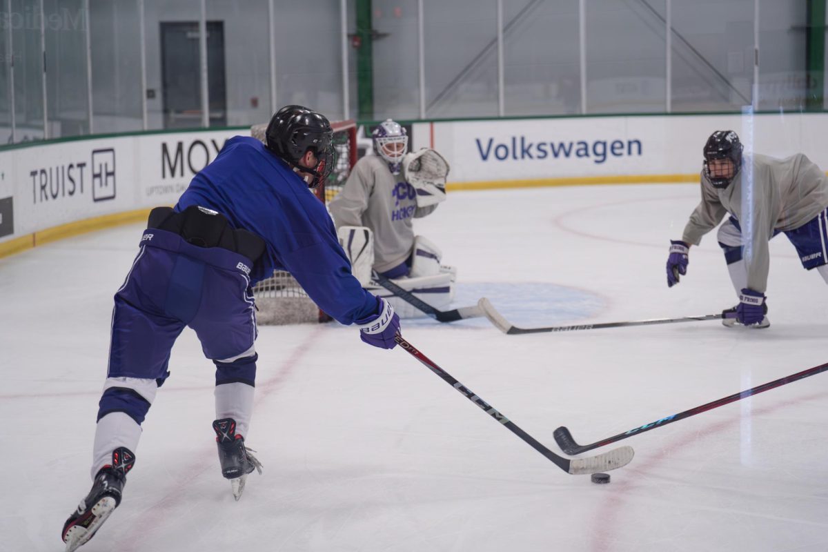 The TCU Horned Frog hockey team conducts practice Sept. 13, 2024, at the StarCenter in Mansfield, TX. (TCU 360 Photo by Shane Manson)