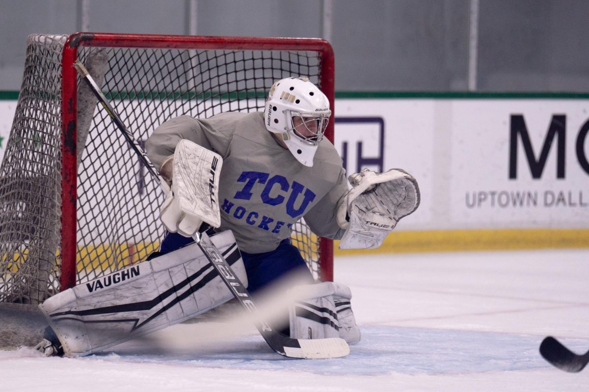 The TCU Horned Frog hockey team conducts practice Sept. 13, 2024, at the StarCenter in Mansfield, TX. (TCU 360 Photo by Shane Manson)