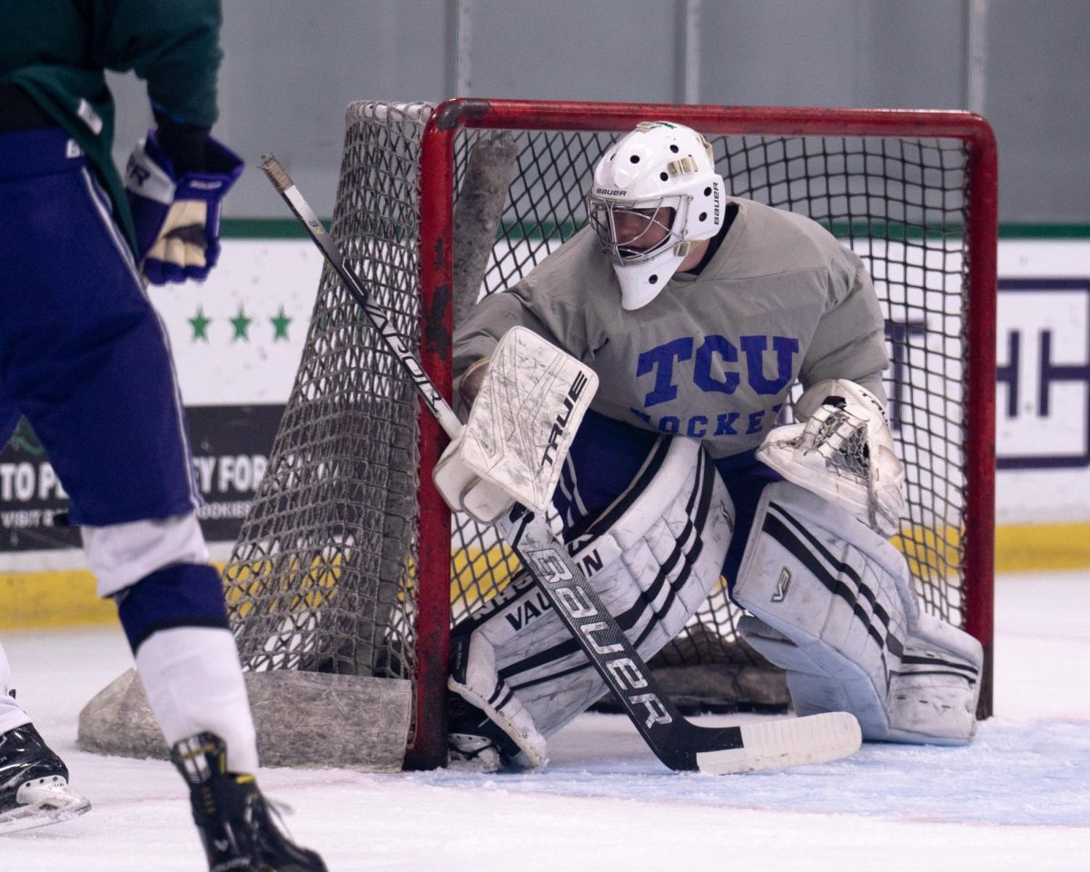 The TCU Horned Frog hockey team conducts practice Sept. 13, 2024, at the StarCenter in Mansfield, TX. (TCU 360 Photo by Shane Manson)