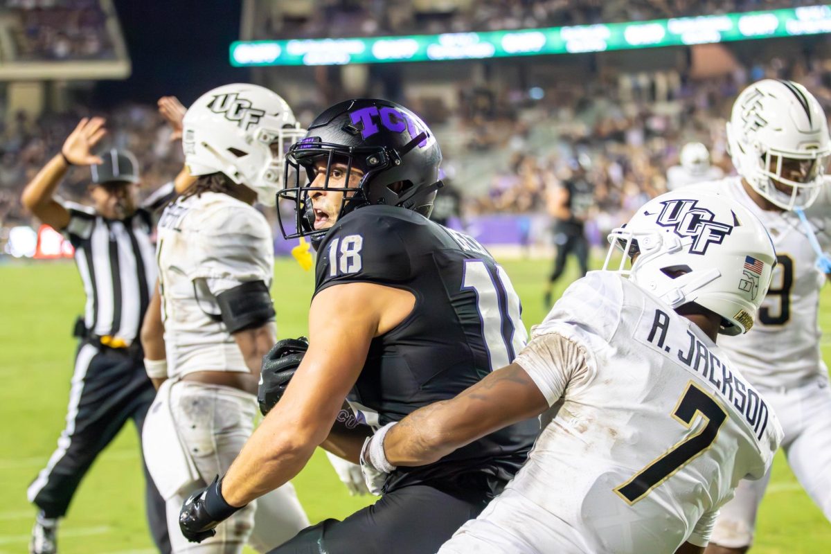 Wide receiver Jack Bech scoring a homerun for TCU.