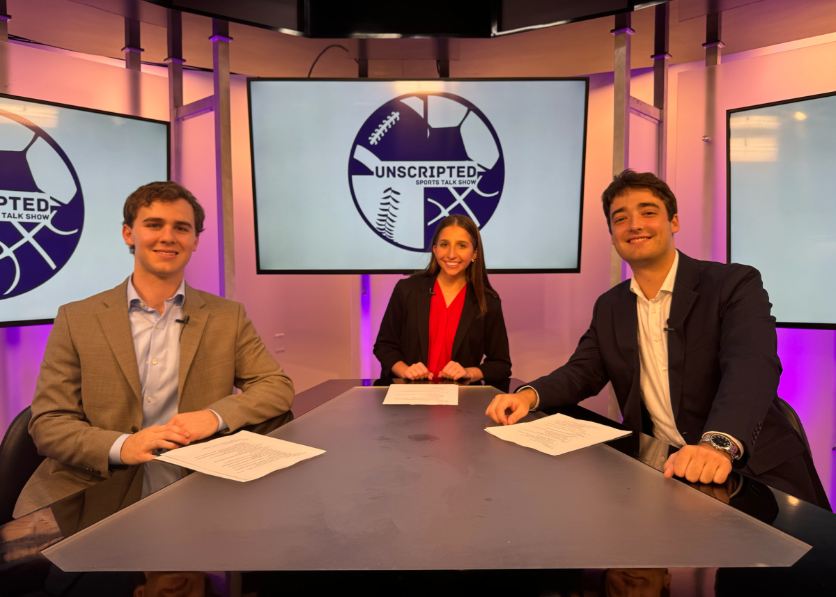 Right to left: Andrew Lindsey, Macy Bayer and Nick Carpenter anchoring Unscripted.