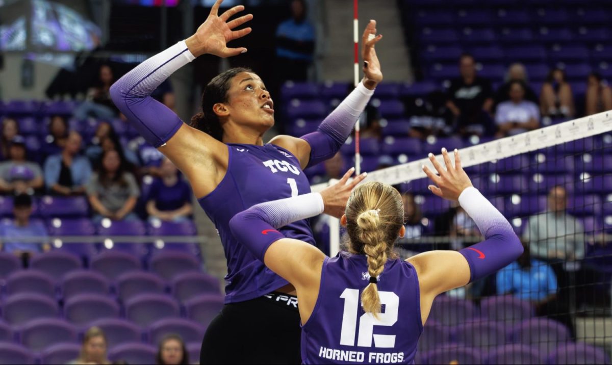 TCU Volleyball's Alexis Roberson gets ready to hit the ball at Schollmaier Arena in Fort Worth, Texas on September 20, 2024. The TCU Horned Frogs swept the Denver Pioneers 3-0. 