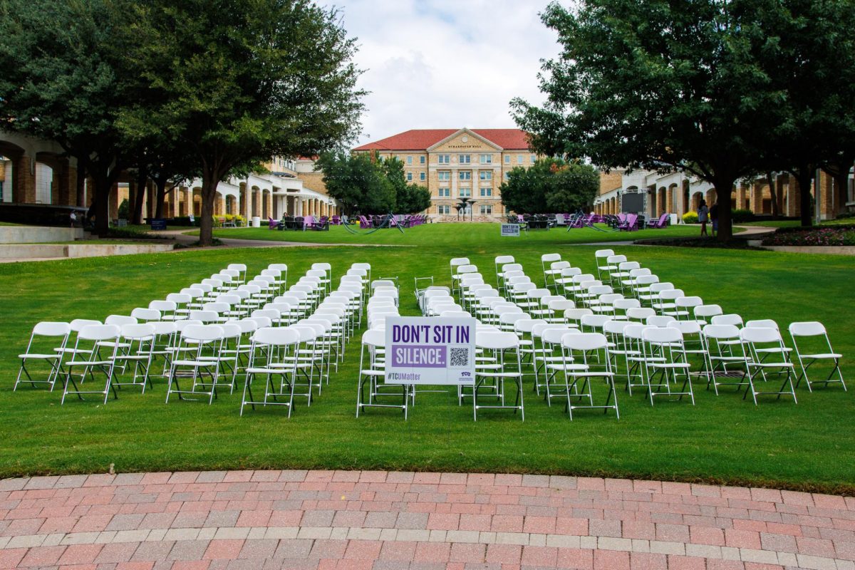 Signs related to suicide awareness during national suicide prevention month are set up in the campus commons at TCU in Fort Worth, Texas on September 11th, 2024. (TCU360/Tyler Chan)