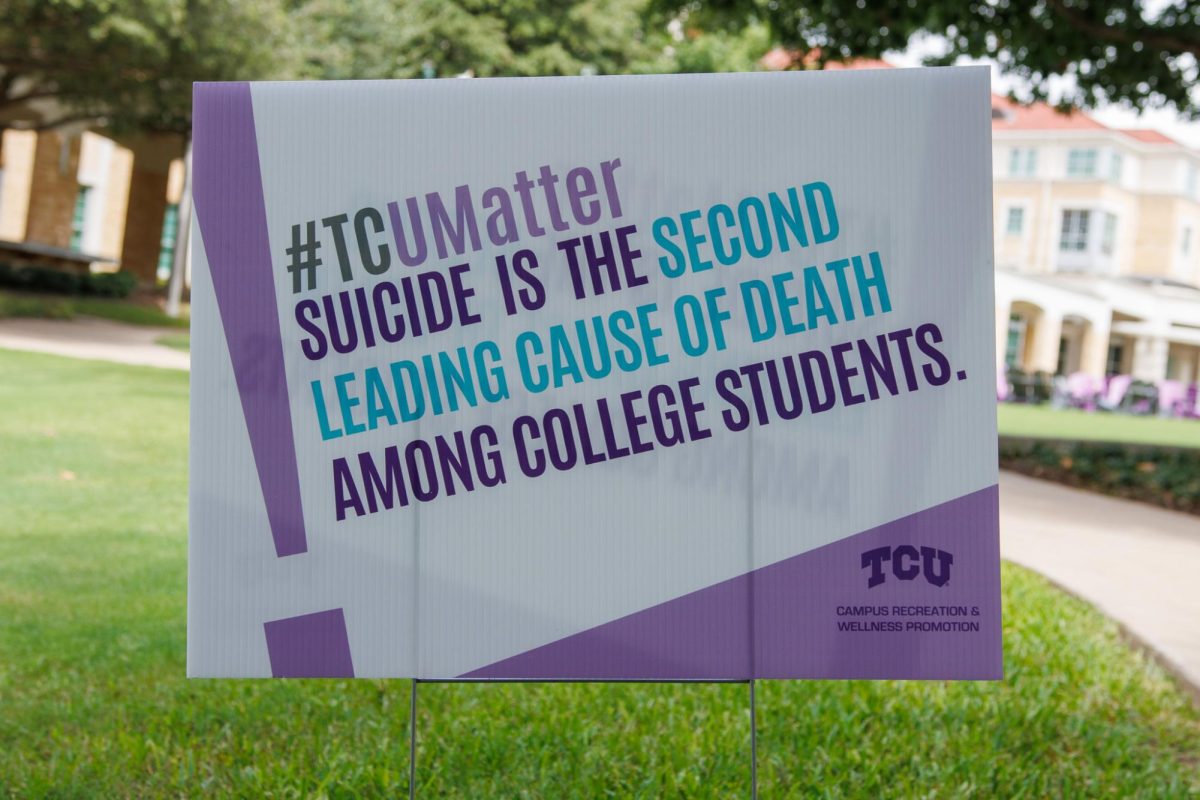 September is national suicide prevention month so there are signs in the campus commons to raise awareness to suicide among college students. (TCU360/Tyler Chan)