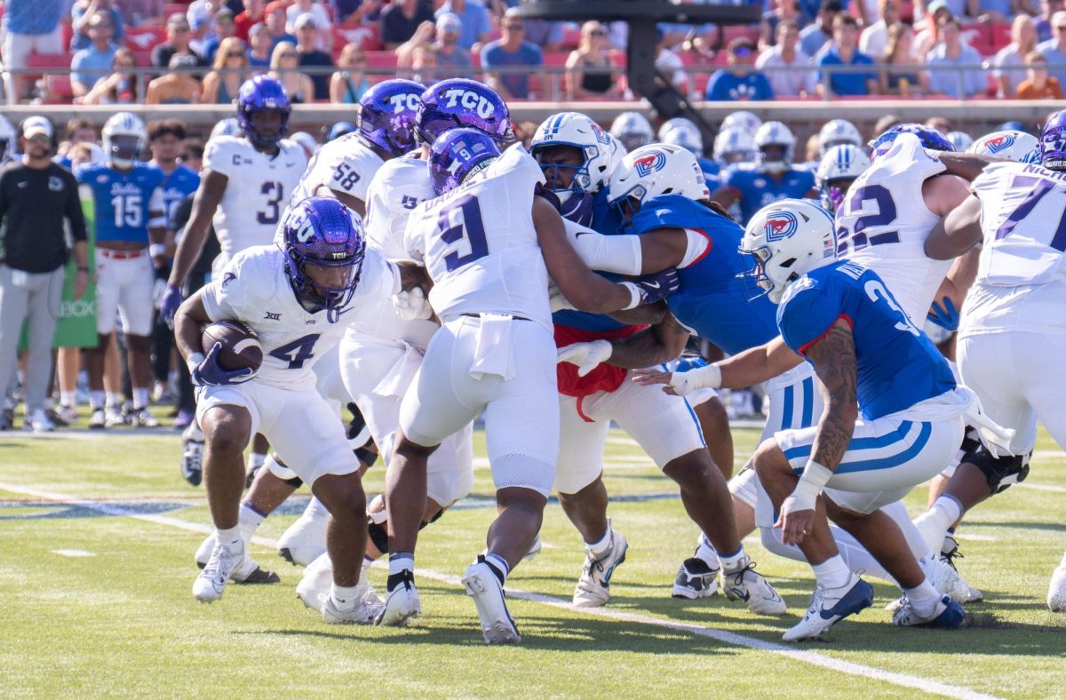 Cam Cook looks for an open lane at Gerald J. Ford Stadium, Sept. 21, 2024. The TCU Horned Frogs were defeated by the SMU Mustangs 44-66. (TCU 360 Photo by Shane Manson)