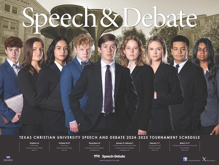 TCU 2024-2025 Speech and Debate team poster with calendar. (Courtesy TCU Speech & Debate Facebook).