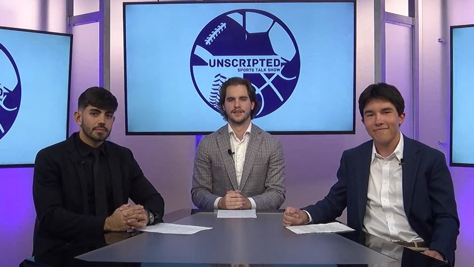 Anchors (right to left) Emil Asaf, Gavin Hughes and Jake Brannen ready to anchor Unscripted.