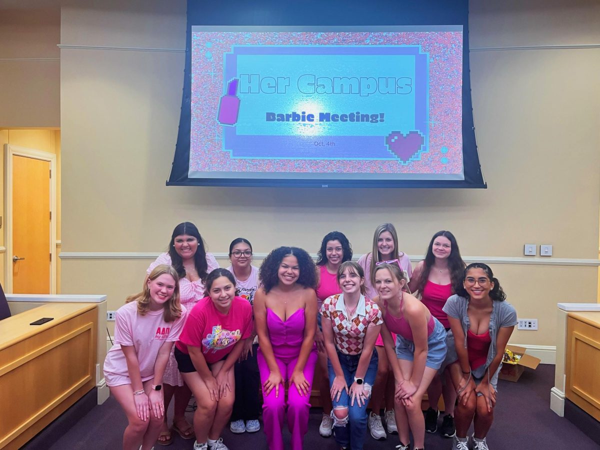 A Barbie themed Her Campus meeting at The Chambers in the Brown-Lupton University Union on Oct. 5, 2023.(Colleen Wyrick/Her Campus President)