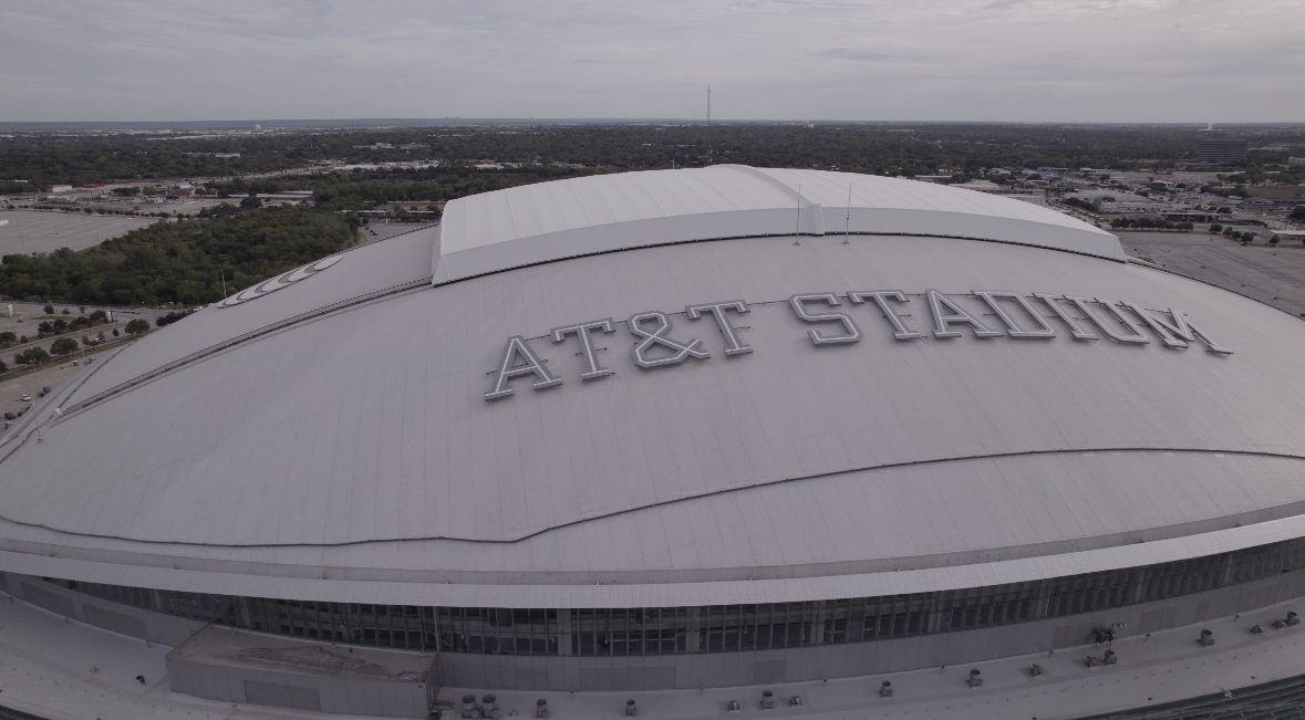 Drone footage outside of AT&T stadium.