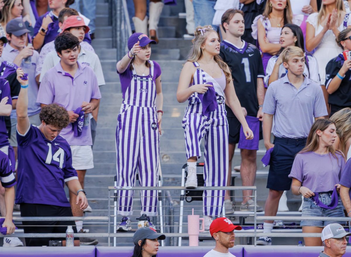 TCU Dutchmen hype up the student section at Amon G. Carter Stadium in Fort Worth, Texas on October 4th, 2024. (TCU360/Tyler Chan)