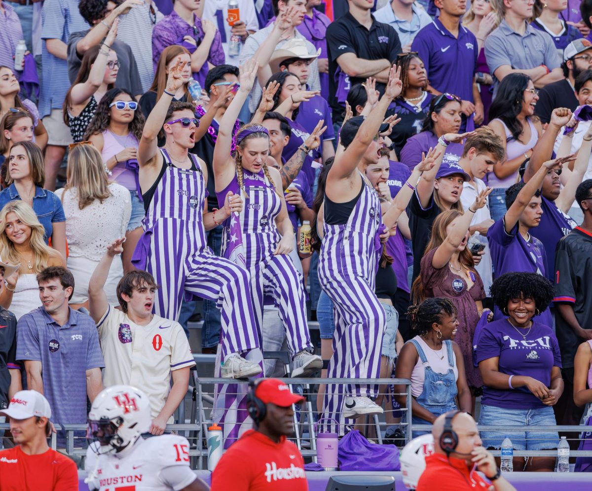 TCU Dutchmen hype up the student section at Amon G. Carter Stadium in Fort Worth, Texas on October 4th, 2024. (TCU360/Tyler Chan)