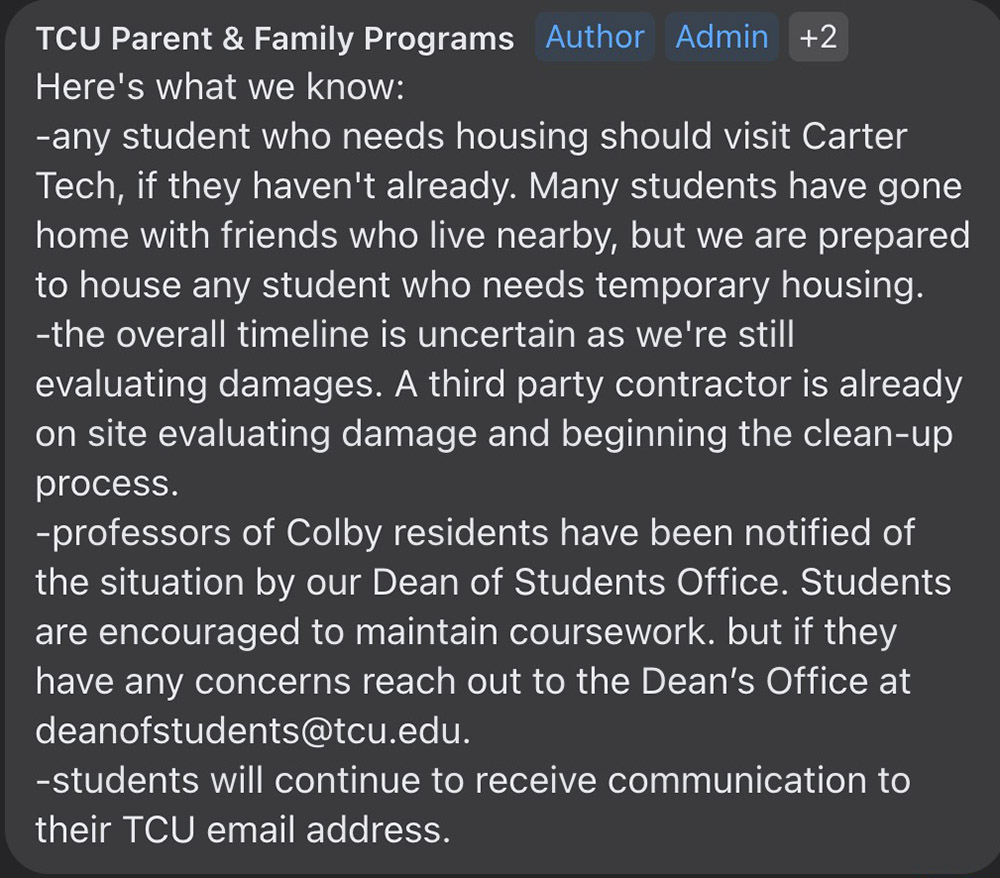 First-year residents evacuated Colby Hall due to flooding. 