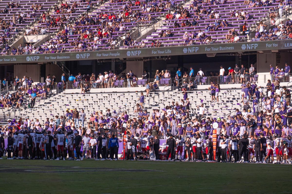 The student section empties out following the first half at Amon G. Carter Stadium, Oct. 26, 2024. TCU overcame a 17-point deficit to defeat Texas Tech 35-34. (TCU 360 Photo by Shane Manson)