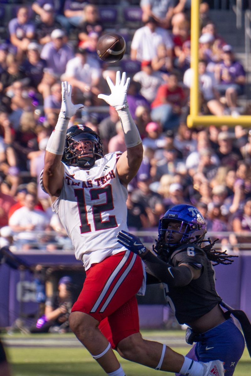 LaMareon James attempts a tackle at Amon G. Carter Stadium, Oct. 26, 2024. TCU overcame a 17-point deficit to defeat Texas Tech 35-34. (TCU 360 Photo by Shane Manson)