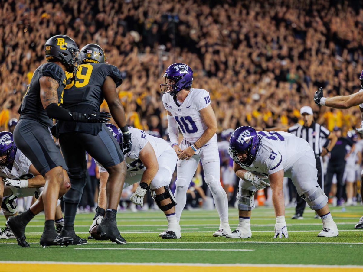 TCU quarterback Josh Hoover gets ready before the snap at McLane Stadium in Waco, Texas on November 2nd, 2024. The TCU Horned Frogs fell to the Baylor Bears 34-37.(TCU360/ Tyler Chan)