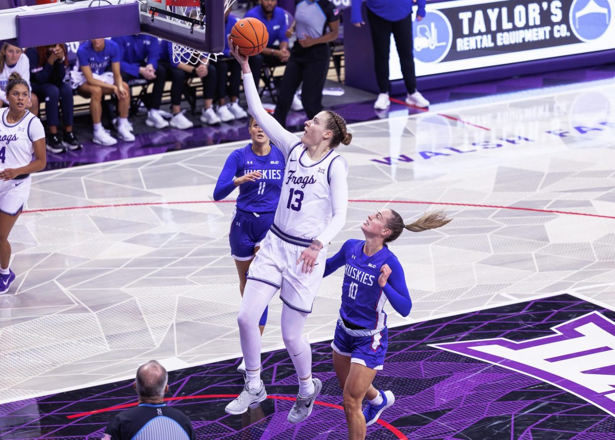 TCU center Sedona Prince goes up for a layup at Schollmaier Arena in Fort Worth, Texas on November 5th, 2024 (TCU360/Tyler Chan)