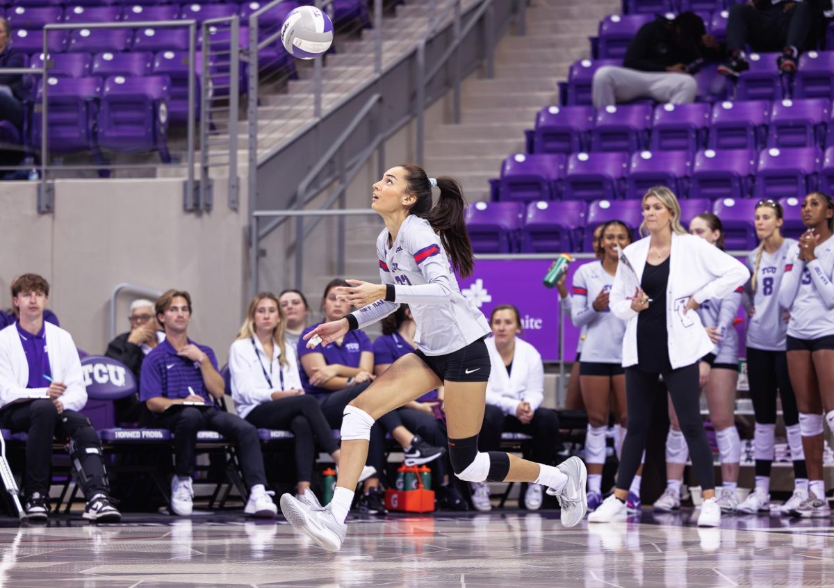 TCU outside hitter Melanie Parra gets ready to serve the ball at Schollmaier Arena in Fort Worth, Texas on November 7th, 2024. The TCU Horned Frogs swept the UCF Knights 3-0. (TCU360/ Tyler Chan)