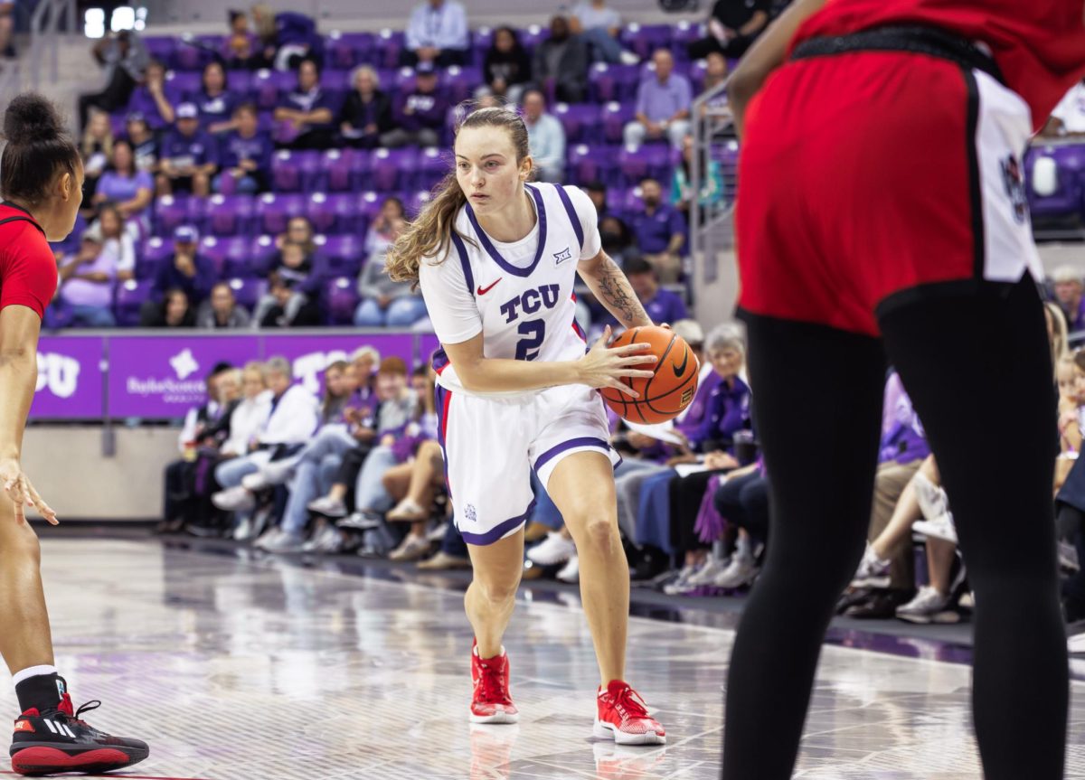 TCU guard Madison Conner looks to drive the ball to the basket at Schollmaier Arena in Fort Worth, Texas on November 17th, 2024. The TCU Horned Frogs beat the NC State Wolfpack 76-73. (TCU360/Tyler Chan)