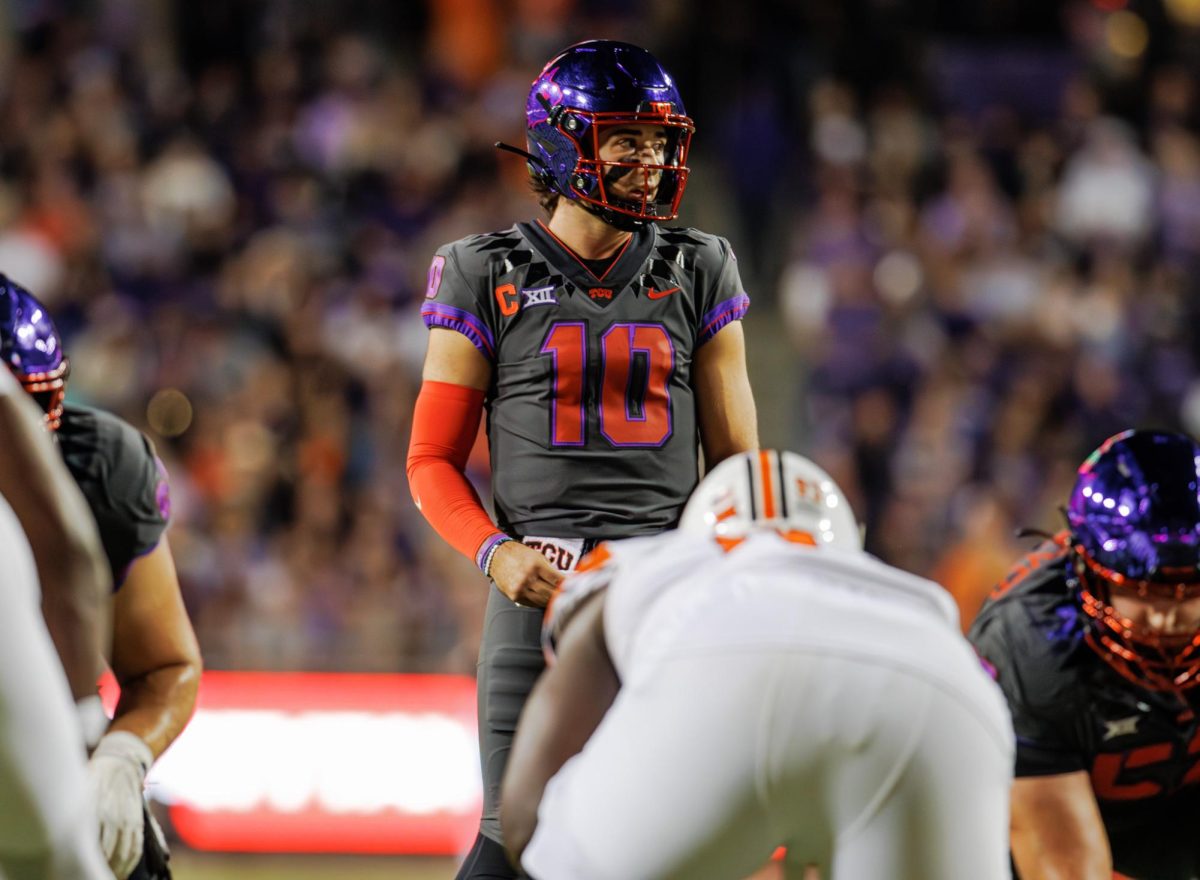 TCU quarterback Josh Hoover gets ready for the snap at Amon G. Carter Stadium in Fort Worth, Texas on November 9th, 2024. (TCU360/ Tyler Chan)