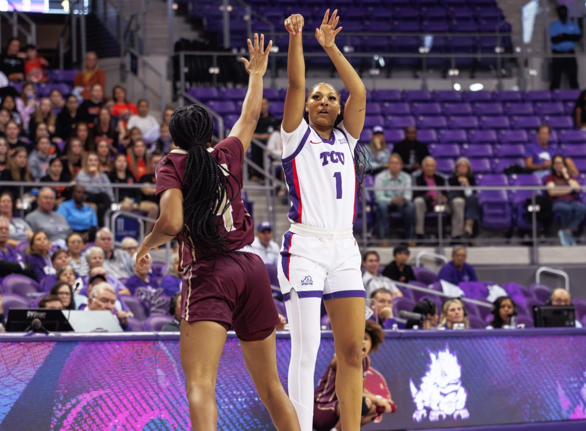 TCU guard Taylor Bigby shoots a three pointer at Schollmaier Arena in Fort Worth, Texas on November 13th, 2024. (TCU360/Tyler Chan)