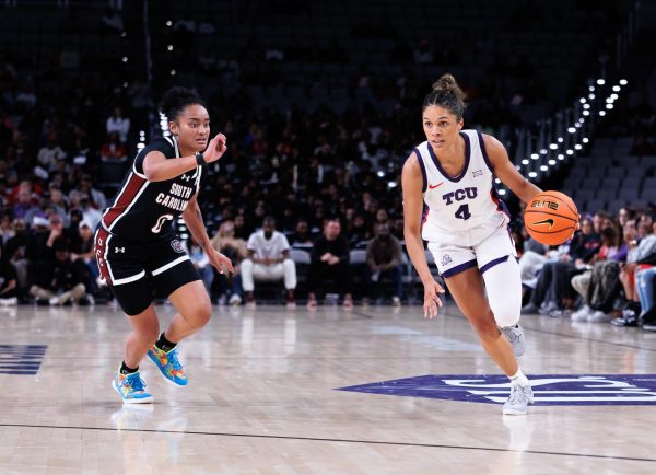 TCU guard at Dickies Arena in Fort Worth, Texas, Dec. 8th 2024. The TCU Horned Frogs fell to the South Carolina Gamecocks 52-85. (TCU360/ Tyler Chan)