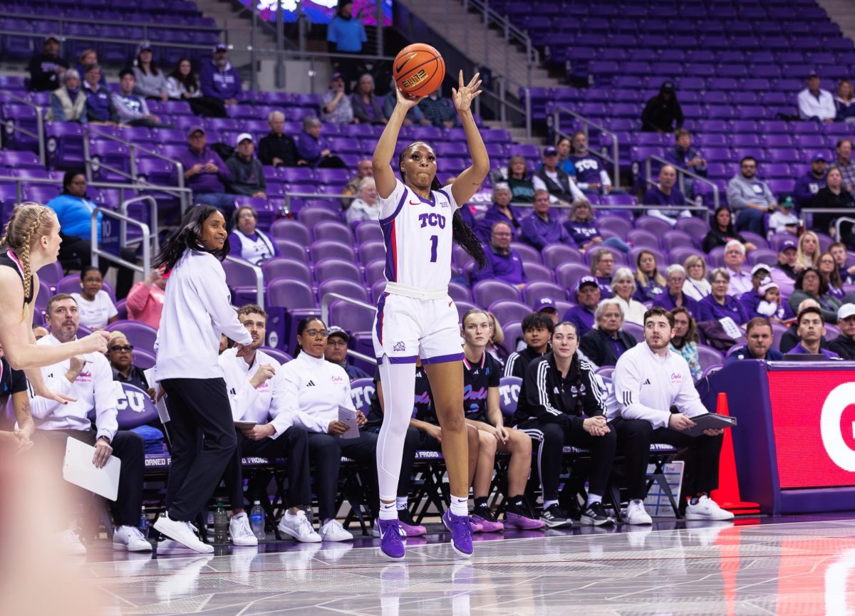 TCU guard Taylor Bigby shoots a three pointer at Schollmaier Arena in Fort Worth, Texas, Dec. 4th, 2024. The TCU Horned Frogs beat the Florida Atlantic Owls 78-42. (TCU360/Tyler Chan)