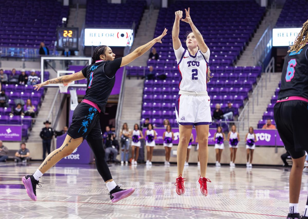 TCU guard Madison Conner shoots a three pointer at Schollmaier Arena in Fort Worth, Texas, Dec. 4th, 2024. The TCU Horned Frogs beat the Florida Atlantic Owls 78-42. (TCU360/Tyler Chan)