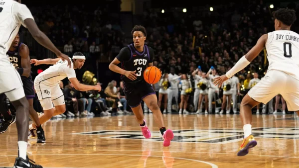 No. 3 Vasean Allette leads TCU with 15 points against UCF Knights Jan. 25. (Photo courtesy of GoFrogs.com)