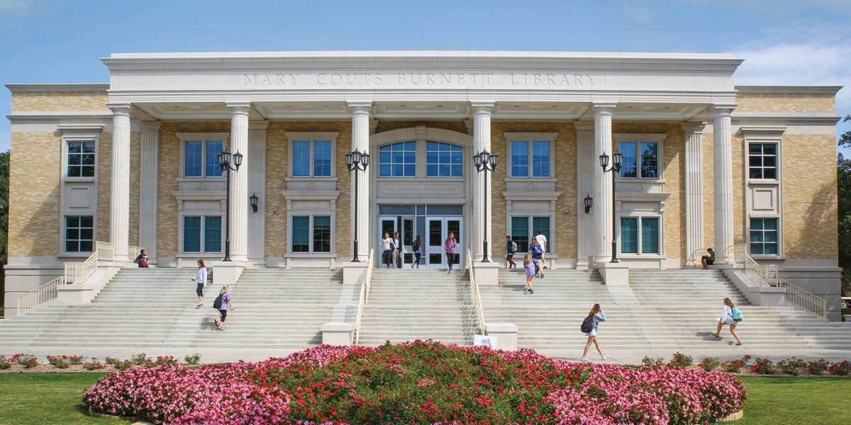 Picture of the Mary Couts Burnett Library in 2016 from TCU Magazine  