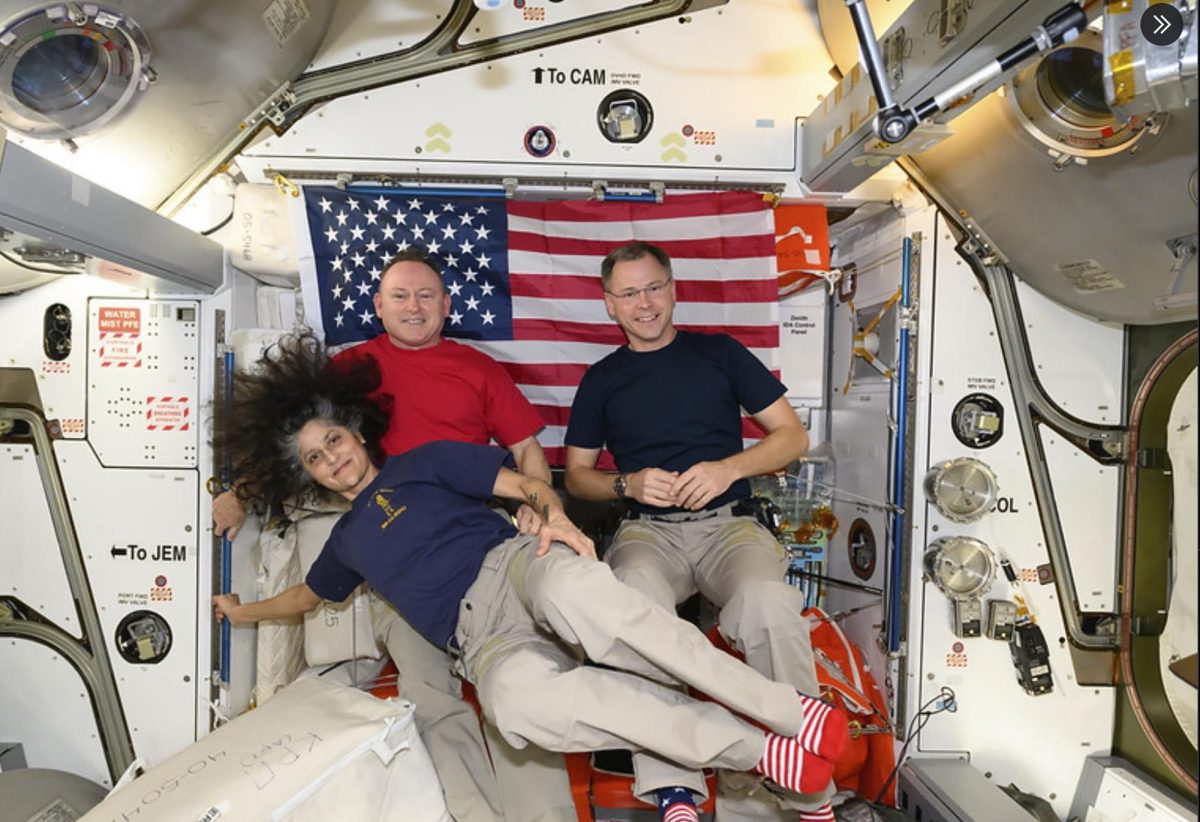 This image provided by NASA shows Nick Hague, right, Suni Williams, and Butch Wilmore. (NASA via AP)