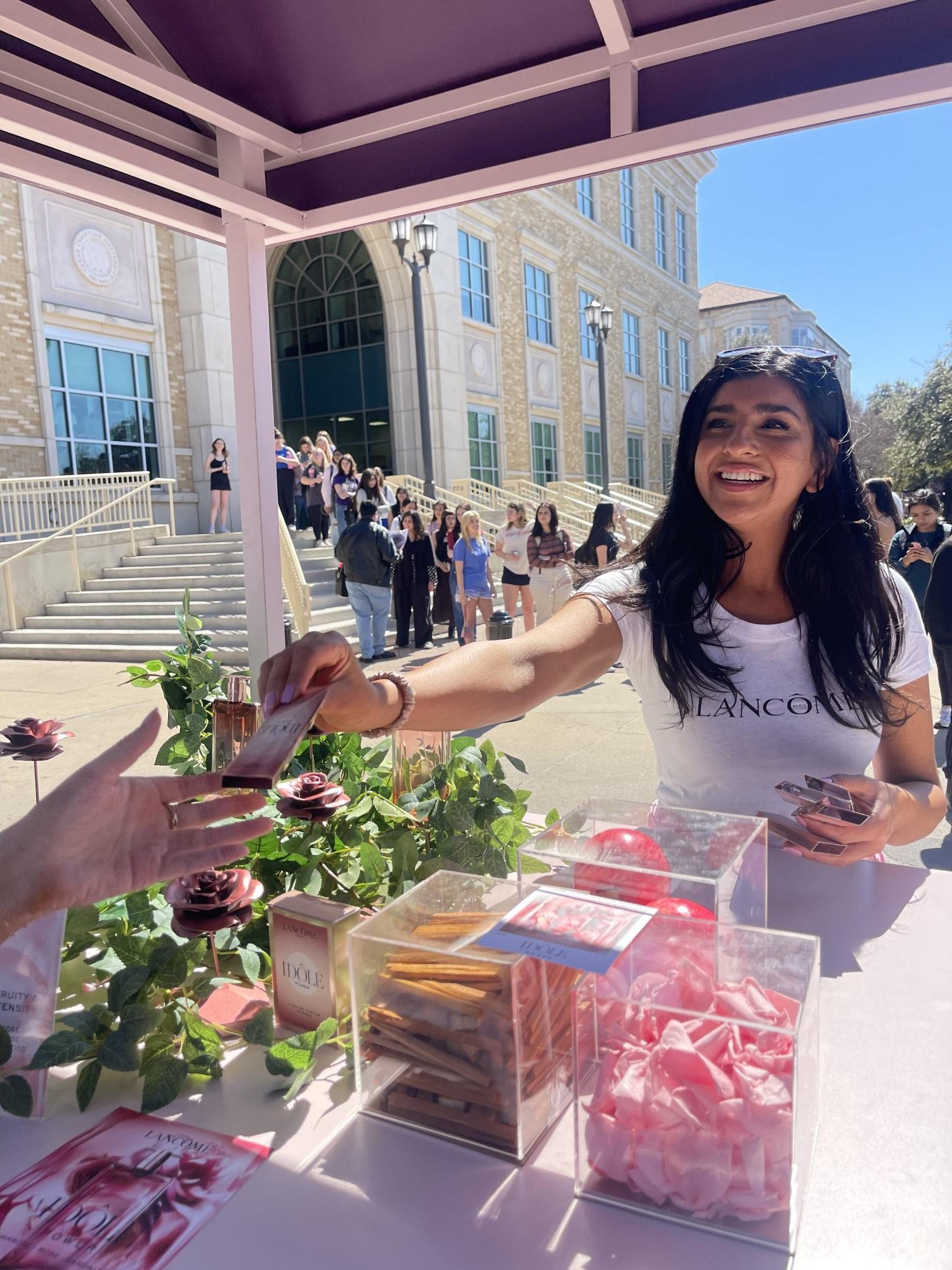 Lancôme's Tour Bus Experience, featuring Olivia Rodrigo, stopped at TCU to hand out free cosmetics and engage with students, aiming to revitalize the brand's image among Generation Z.