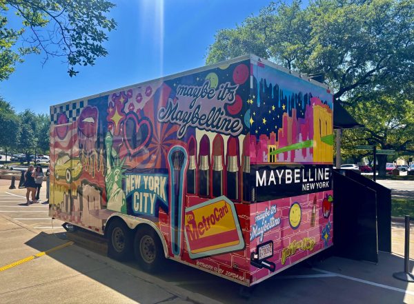 The Maybelline tour bus parked outside TCU’s Student Union. 
