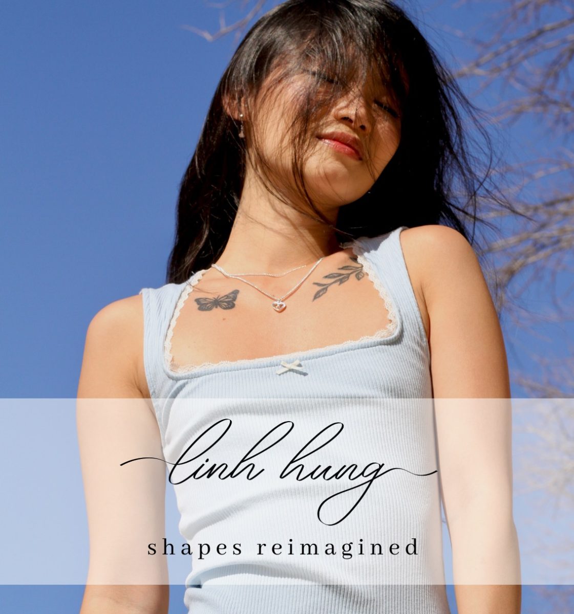 Founder Taylor Nguyen models a Linh Hung design made for the Triangle shape — crafted to celebrate curves and redefine the fit standard.