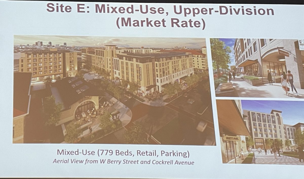 These artists renderings show what the mixed-use development will look like at West Berry Street and Cockrell Avenue.