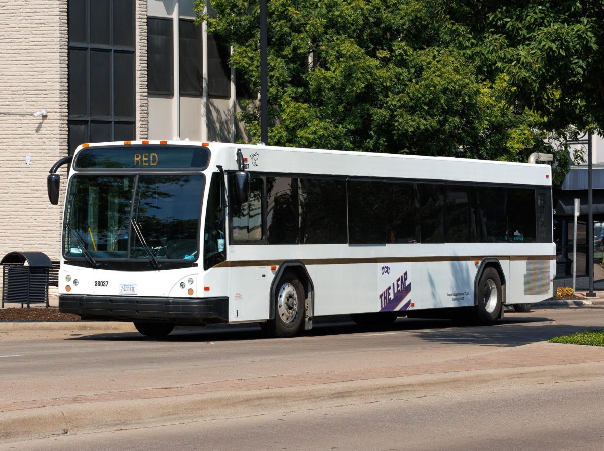 TCU's newest transportation system "The Leap" drives down West Berry Street in Fort Worth, Texas on Aug. 24. (TCU360/Tyler Chan)