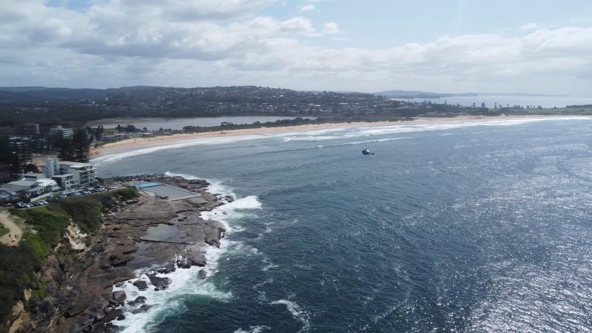 A drone view of Long Reef Beach, following an incident where a surfer died after being attacked by a large shark, in Dee Why near Sydney, Australia September 6, 2025 in this screen grab obtained from social media video. Robert Joodat/Instagram @ramin3m/via REUTERS