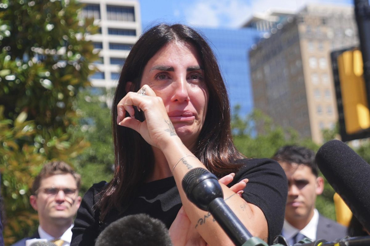 Linda Manfredi becomes emotional as she speaks about the loss of her brother Andrea Manfredi in a Boeing 737 Max crash after a hearing at federal court in Fort Worth, Texas, Wednesday, Sept. 3, 2025.