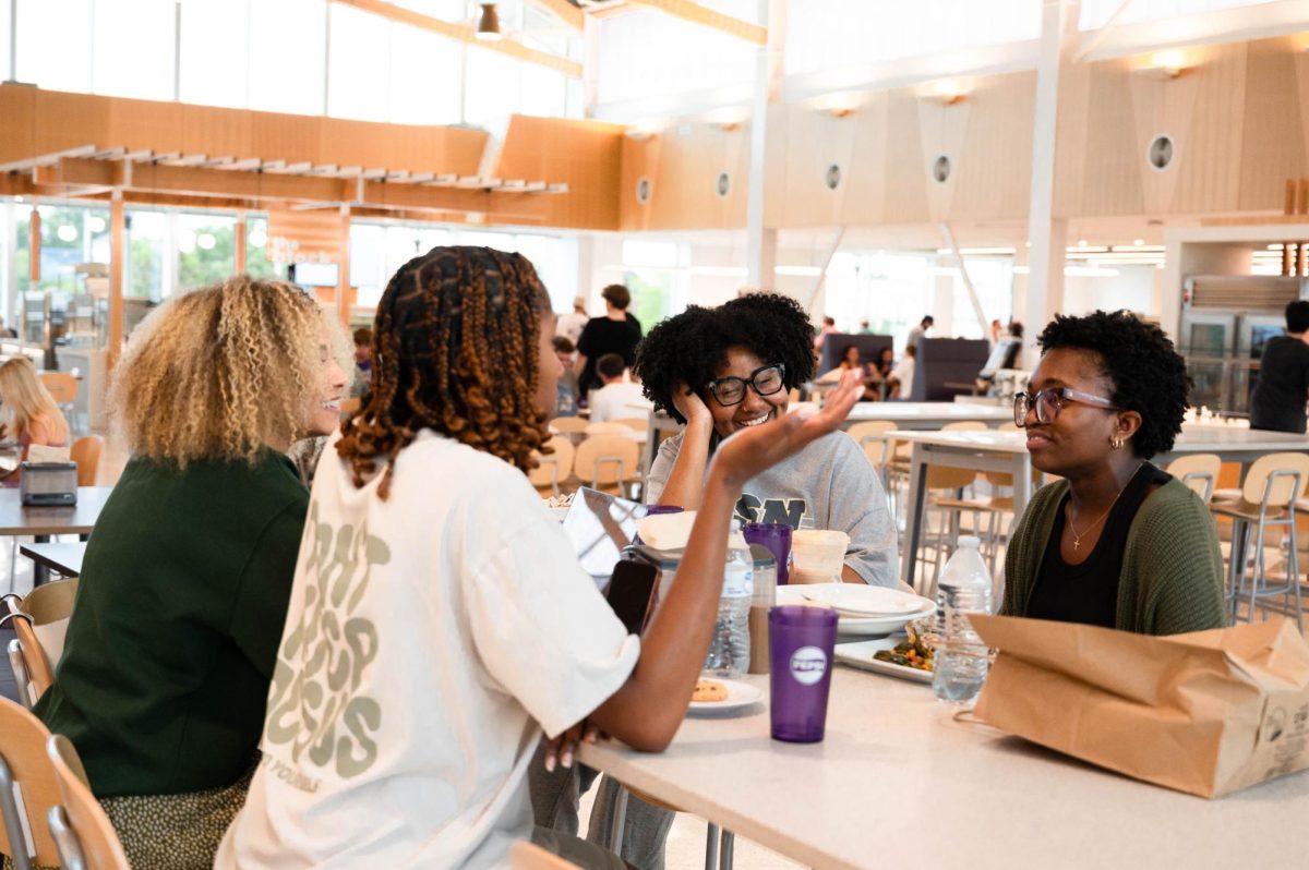 TCU students are talking at Gutierrez Hall in Fort Worth, Texas Sep. 14, 2025. (TCU360/Nghia Tran)