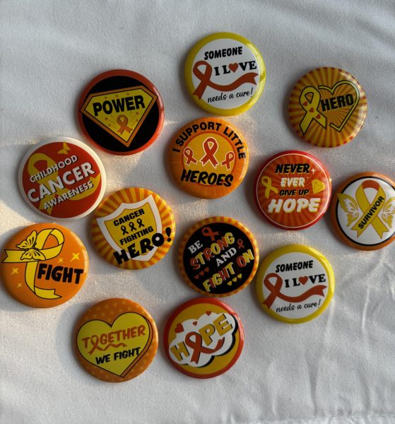 Pins that will be given away at the race on Saturday, Sept. 28.