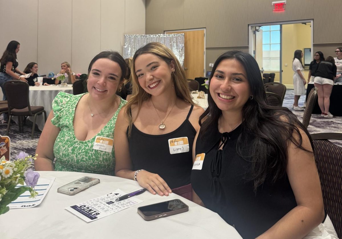 From the left: Amanda Malvik, a junior nursing major; Elizabeth Soto, a junior psychology major; and Veronica Arrocha, a senior psychology major, all studied in Seville, Spain, during the spring semester of 2025. (Sofia DelliCarpini/Staff Writer)
