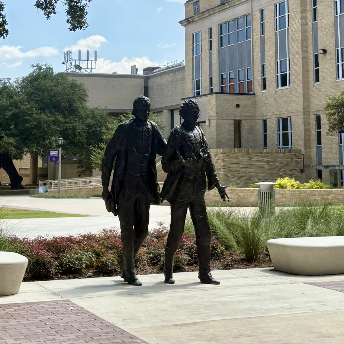 The Clark Brothers Statue being on ground level signifies the start of renovations. (Jillie Yager/Staff Writer)